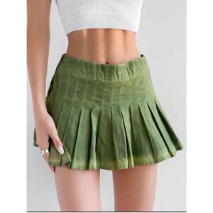 BDG Skort Micro Mini Pleated Skirt Acid Washed Denim Cotton Green Size S